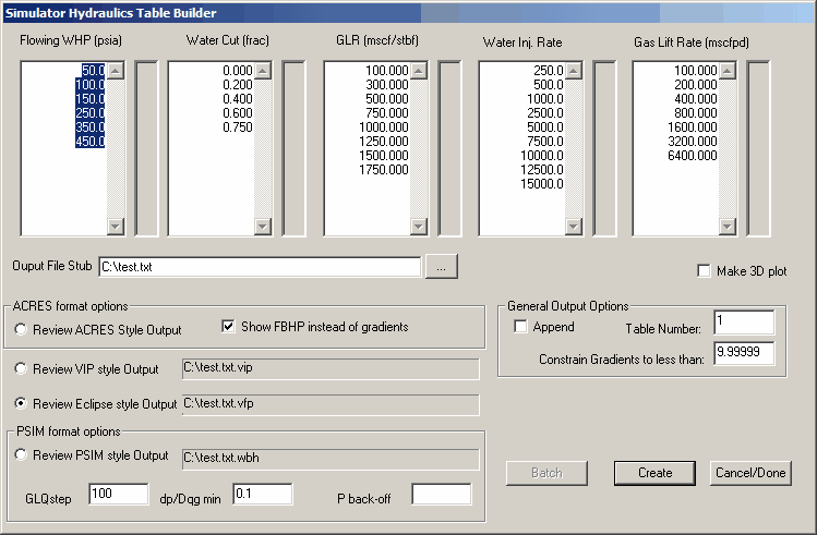 Utilities Build Simulator Input Table